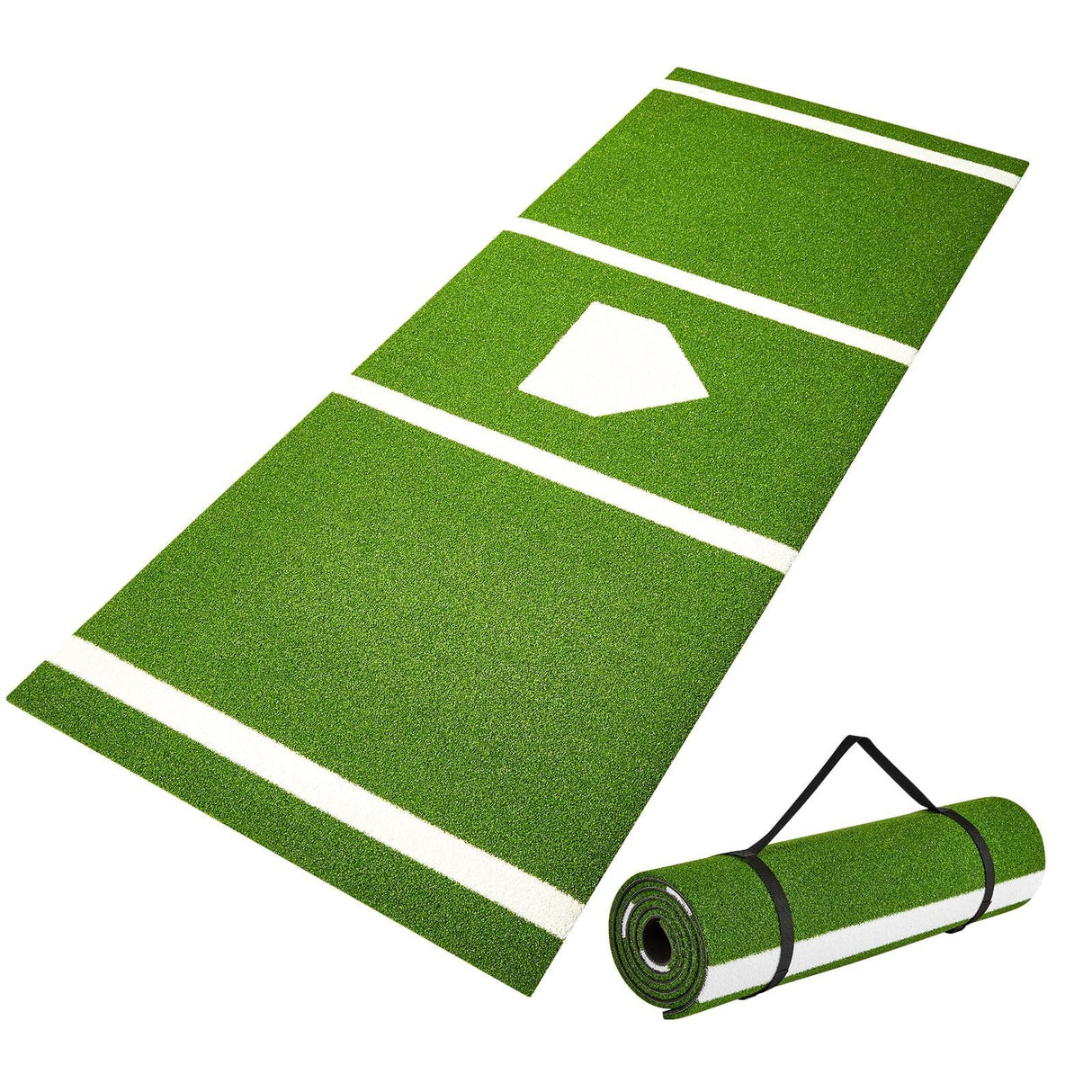 10 x 3.8 ft Indoor/Outdoor Portable Baseball Softball Hitting Mat Non - slip Rubber Bottom Batting Cage Mat with Home Plate - Green - Fab Heavy Parts