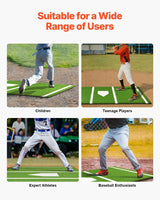 10 x 3.8 ft Indoor/Outdoor Portable Baseball Softball Hitting Mat Non - slip Rubber Bottom Batting Cage Mat with Home Plate - Green - Fab Heavy Parts