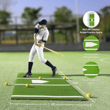 10 x 3.8 ft Indoor/Outdoor Portable Baseball Softball Hitting Mat Non - slip Rubber Bottom Batting Cage Mat with Home Plate - Green - Fab Heavy Parts