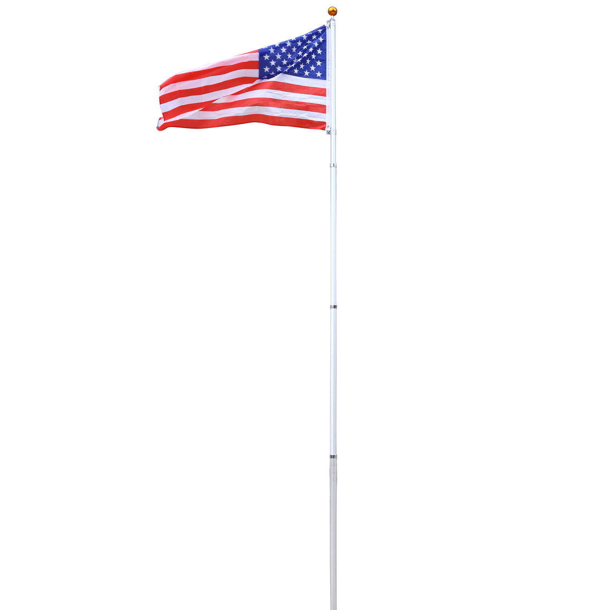 16FT Telescopic Sectional Flag Pole Kit Extra Thick Heavy Duty Aluminum Inground with Topper Balls