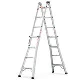 17ft Multi-Position Foldable Aluminum Ladder A-Frame and Straight Ladder ANSI 250lbs--Grey