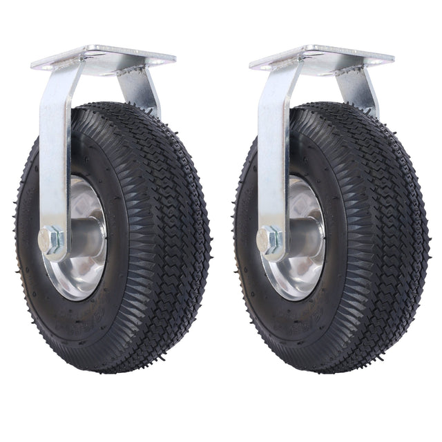 10IN Pneumatic Tire(2PCS Rigid) Caster Wheel Swivel Plate Steel Hub with Ball Bearings 5/8 - Inch Bore Centered Axle Black - Fab Heavy Parts