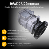 10PA17C A/C Compressor RE64024 Fits for John Deere Tractor 5055E 5065E 5075E 5200 5210 5220 5310 5320N 5400 5500 - Fab Heavy Parts