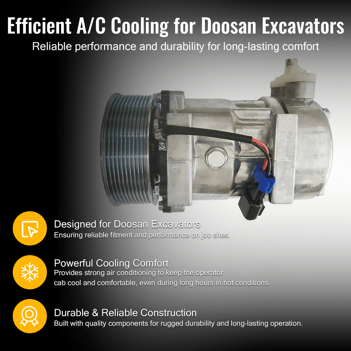 10S17C A/C Compressor 400102 - 00260 Fits for Doosan Excavator DX300LC - 5 DX350LC - 5 DX380LC - 5 DX420LC - 5 - Fab Heavy Parts