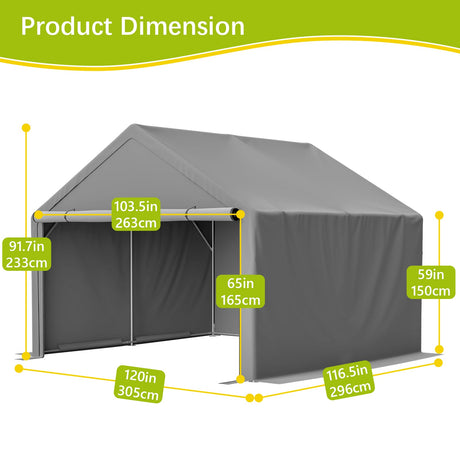 10x10ft Outdoor Storage Shed All - Weather Garden Shelter with Waterproof UV - Resistant Cover Multi - Functional Utility Cabin for Bicycle, Tool, Wood Storage - Fab Heavy Parts