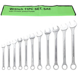 11 PCS SAE Jumbo Combination Wrench Set Extra Large SAE 1-5/16", 1-3/8", 1-7/16", 1-1/2", 1-9/16", 1-5/8", 1-11/16", 1-3/4", 1-13/16", 1-7/8", 2" Chrome Plated - Fab Heavy Parts