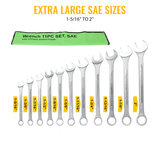 11 PCS SAE Jumbo Combination Wrench Set Extra Large SAE 1-5/16", 1-3/8", 1-7/16", 1-1/2", 1-9/16", 1-5/8", 1-11/16", 1-3/4", 1-13/16", 1-7/8", 2" Chrome Plated - Fab Heavy Parts