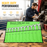 11 PCS SAE Jumbo Combination Wrench Set Extra Large SAE 1-5/16", 1-3/8", 1-7/16", 1-1/2", 1-9/16", 1-5/8", 1-11/16", 1-3/4", 1-13/16", 1-7/8", 2" Chrome Plated - Fab Heavy Parts