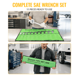 11 PCS SAE Jumbo Combination Wrench Set Extra Large SAE 1-5/16", 1-3/8", 1-7/16", 1-1/2", 1-9/16", 1-5/8", 1-11/16", 1-3/4", 1-13/16", 1-7/8", 2" Chrome Plated - Fab Heavy Parts