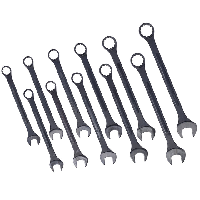 11 Piece Jumbo Combination Wrench Set Metric 1 - 5/16'' to 2'' Black Oxide with Pouch - Fab Heavy Parts