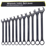 11 Piece Jumbo Combination Wrench Set SAE 1 - 5/16'' to 2'' Black Oxide with Pouch - Fab Heavy Parts