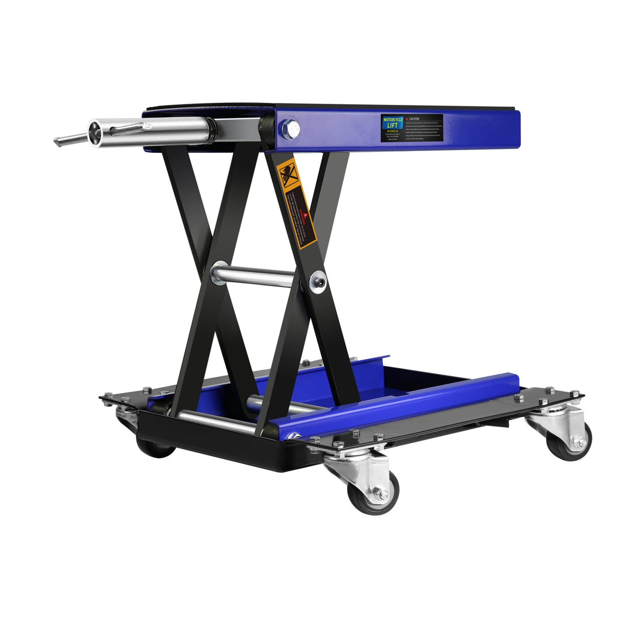 1100 Lbs Steel Wide Scissor Lift Jack with Dolly and Hand Crank - Blue - Fab Heavy Parts