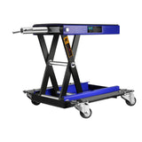 1100 Lbs Steel Wide Scissor Lift Jack with Dolly and Hand Crank - Blue - Fab Heavy Parts