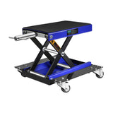 1100 Lbs Steel Wide Scissor Lift Jack with Dolly and Hand Crank - Blue - Fab Heavy Parts