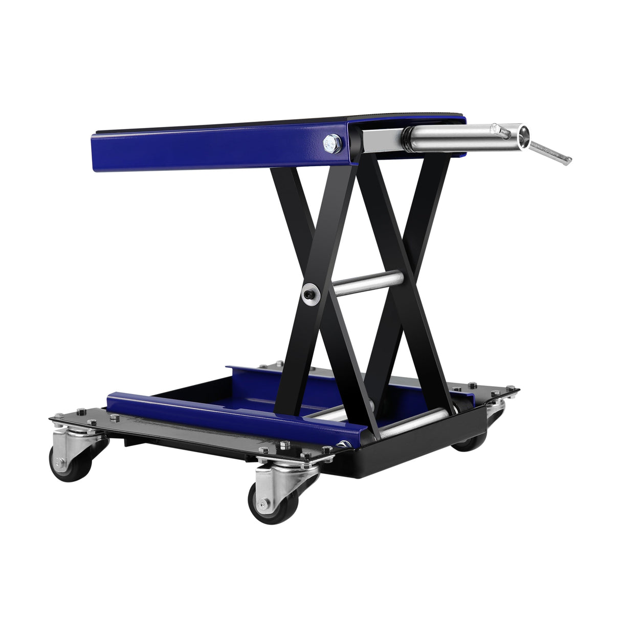 1100 Lbs Steel Wide Scissor Lift Jack with Dolly and Hand Crank - Blue - Fab Heavy Parts