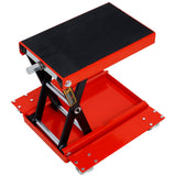 1100lb Motorcycle Lift with Dolly Jack Scissor Wide Deck - Red - Fab Heavy Parts