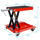 1100lb Motorcycle Lift with Dolly Jack Scissor Wide Deck - Red - Fab Heavy Parts