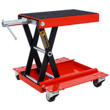 1100lb Motorcycle Lift with Dolly Jack Scissor Wide Deck - Red - Fab Heavy Parts