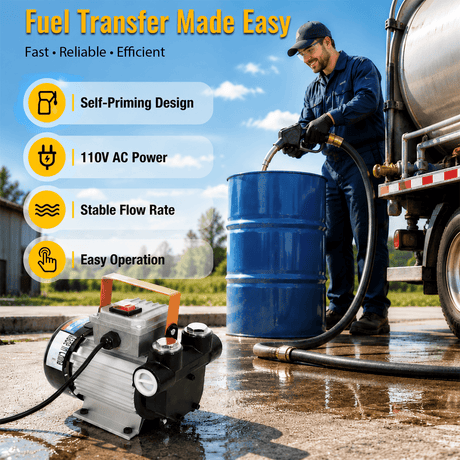 110V AC Portable Self-Priming Fuel Pump Fast Transfer Pump for Diesel Kerosene Biodiesel - Fab Heavy Parts
