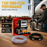110V Self-Priming Diesel Fuel Transfer Pump Kit with Manual Nozzle Electric Oil Pump with Flow Meter 13FT Hose & Fuel Nozzle Assembly - Fab Heavy Parts