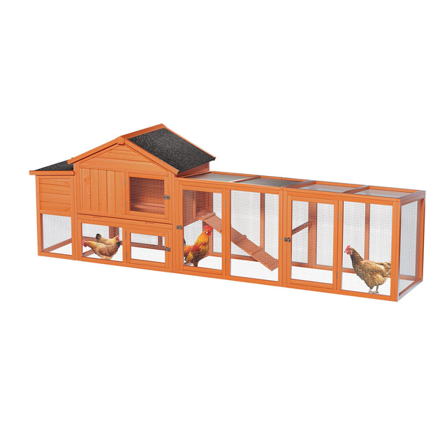 113.5" Large Wooden Chicken Coop with Run Waterproof Roof & Nesting Box Secure Lock Removable Tray Ramp & Perch - Fab Heavy Parts