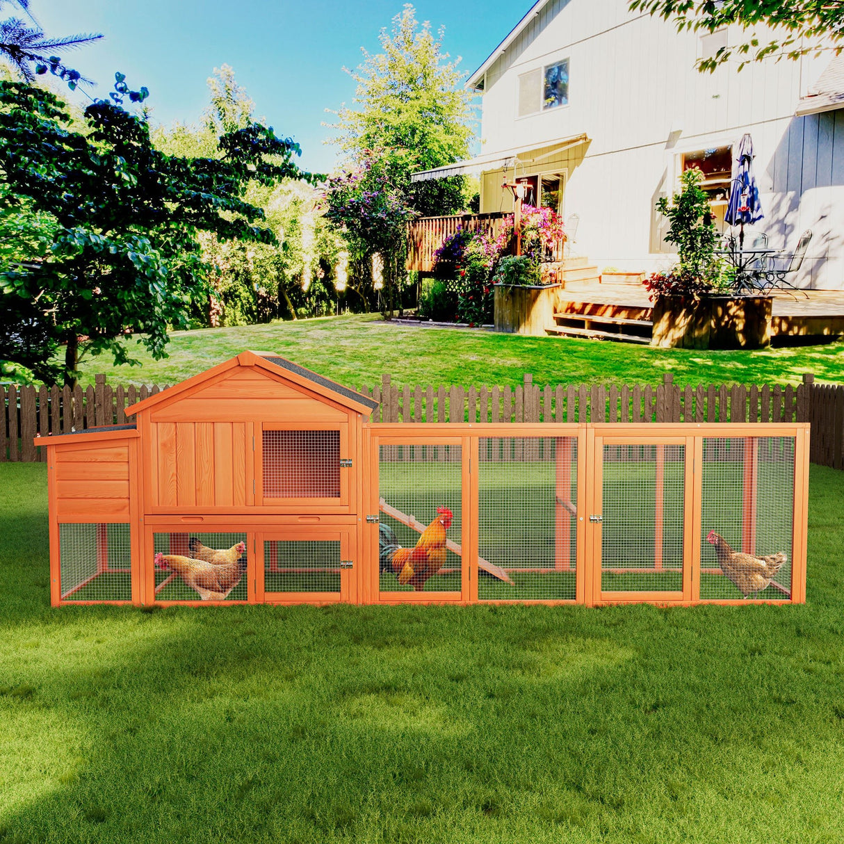 113.5" Large Wooden Chicken Coop with Run Waterproof Roof & Nesting Box Secure Lock Removable Tray Ramp & Perch - Fab Heavy Parts