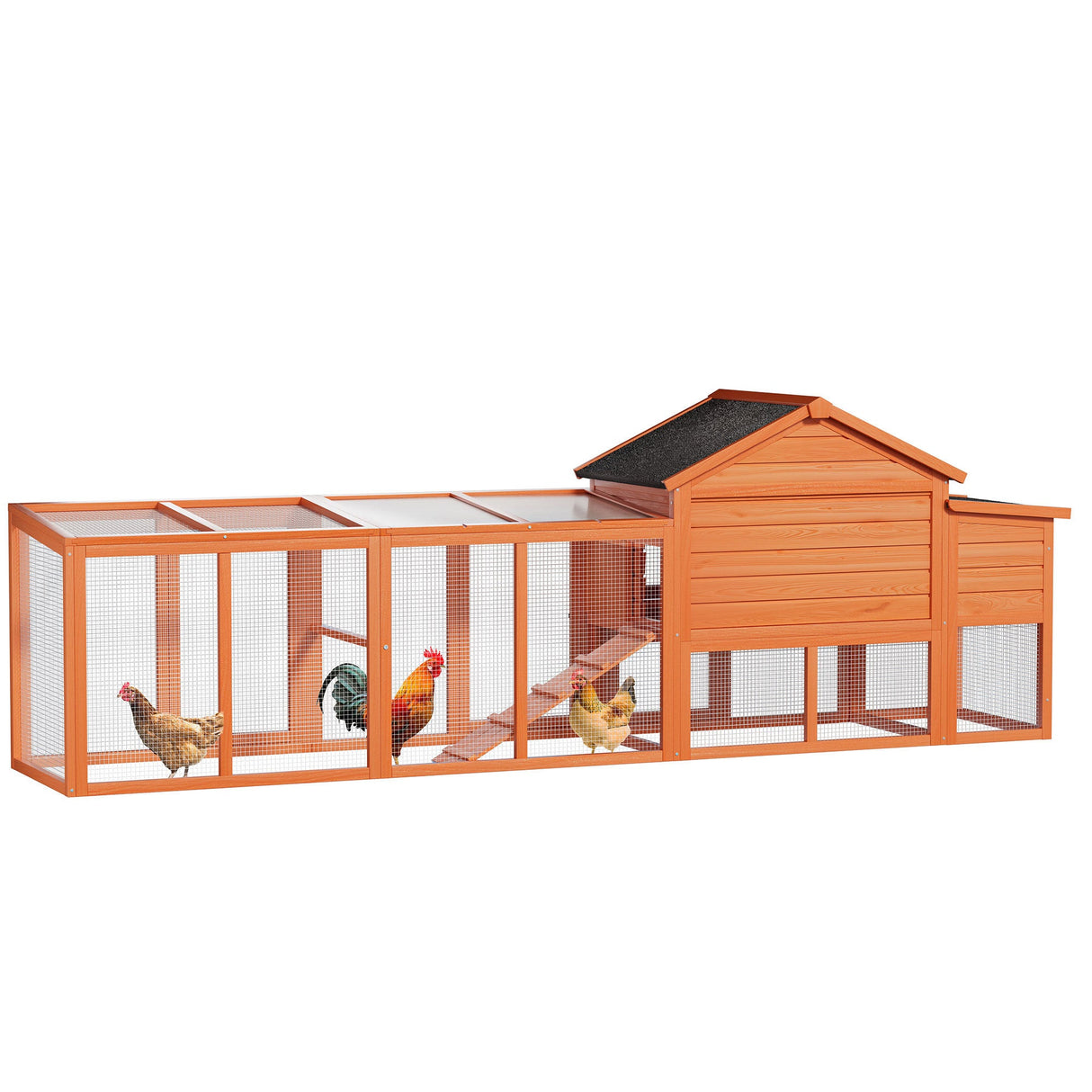 113.5" Large Wooden Chicken Coop with Run Waterproof Roof & Nesting Box Secure Lock Removable Tray Ramp & Perch - Fab Heavy Parts