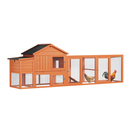 113.5" Large Wooden Chicken Coop with Run Waterproof Roof & Nesting Box Secure Lock Removable Tray Ramp & Perch - Fab Heavy Parts