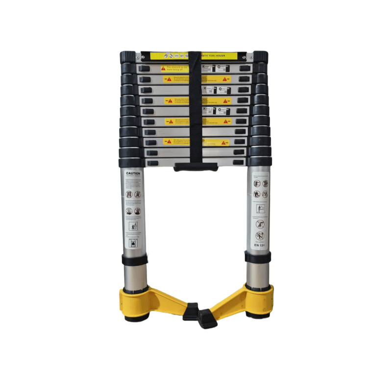 11.5 FT Aluminum Telescoping Ladder 330 Lbs Capacity Equipped with 360 ° Rotatable Stabilizer Bar and Metal Tool Suction Magnetic Strip - Fab Heavy Parts