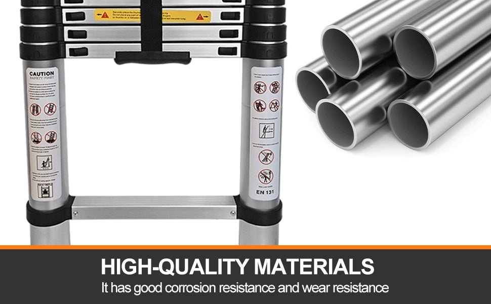 11.5 FT Aluminum Telescoping Ladder 330 Lbs Capacity Equipped with 360 ° Rotatable Stabilizer Bar and Metal Tool Suction Magnetic Strip - Fab Heavy Parts