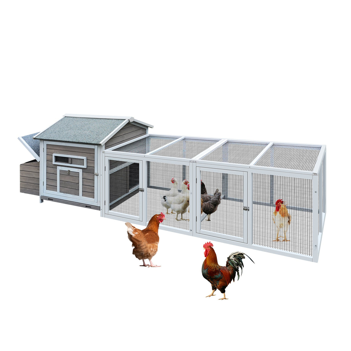 118“ Outdoor Wooden Chicken Coop with Free - range Doors Nesting Box Leakproof Pull - on Tray - Fab Heavy Parts