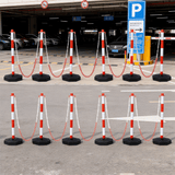 12 Pack Traffic Delineator Post Cones with Fillable Base Adjustable Safety Barrier with 5Ft Plastic Chain - White+Red - Fab Heavy Parts