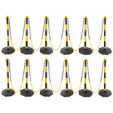 12 Pack Traffic Delineator Post Cones with Fillable Base Adjustable Safety Barrier with 5Ft Plastic Chain - Yellow+Black - Fab Heavy Parts
