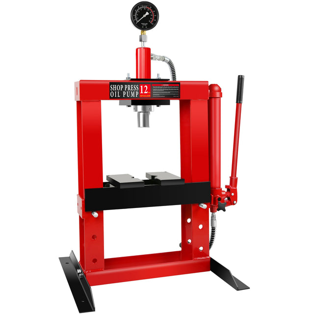 12 - Ton Adjustable Benchtop Hydraulic Shop Press for Garage w/Stamping Plates & Pressure Manual Hand Pump - Fab Heavy Parts