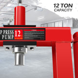 12 - Ton Adjustable Benchtop Hydraulic Shop Press for Garage w/Stamping Plates & Pressure Manual Hand Pump - Fab Heavy Parts