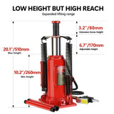 12 Ton Air Hydraulic Bottle Jack All Welded with 2 - Section Long Handle Lifting Range 10.2 - 20.1 Inch - Fab Heavy Parts