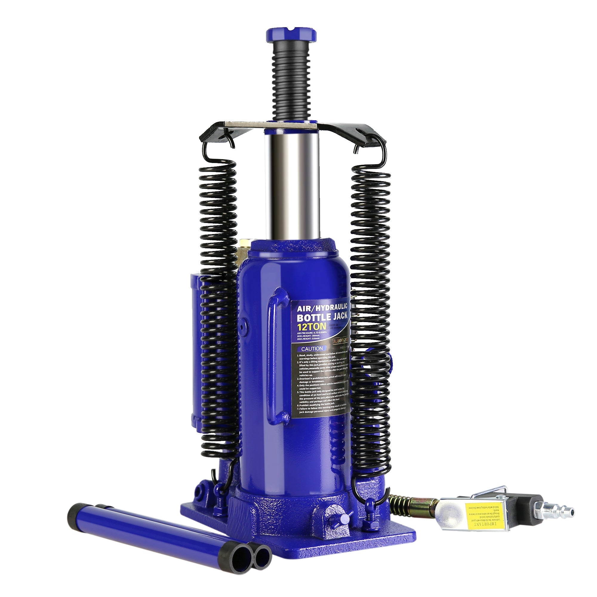 12 Ton Pneumatic Air Hydraulic Bottle Jack with Manual Hand Pump Heavy Duty - Blue - Fab Heavy Parts