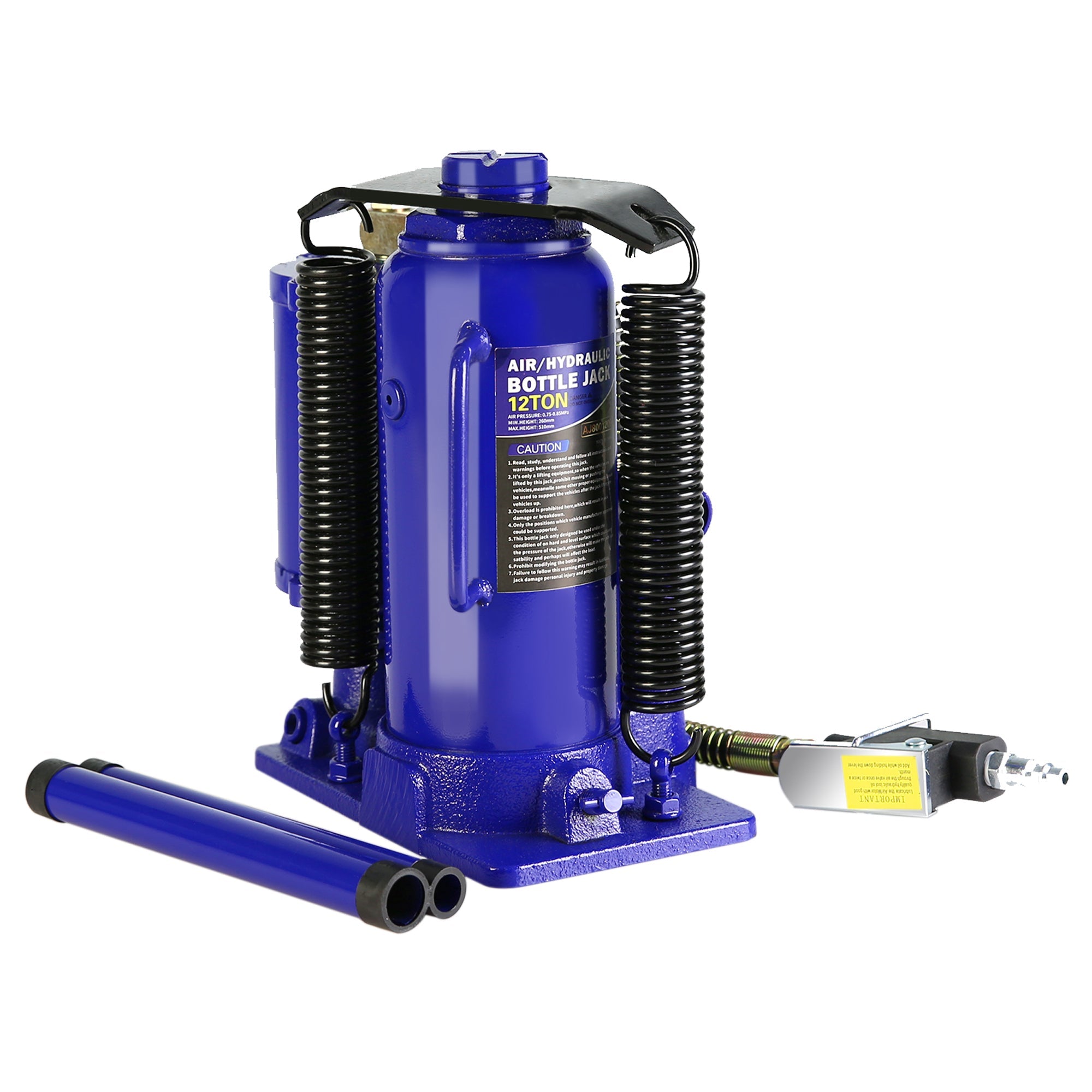 12 Ton Pneumatic Air Hydraulic Bottle Jack with Manual Hand Pump Heavy Duty - Blue - Fab Heavy Parts