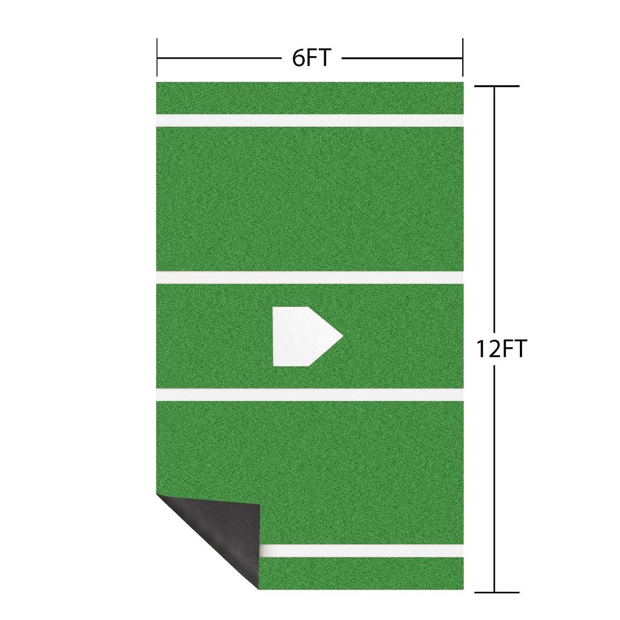 12 x 6 ft Indoor/Outdoor Portable Baseball Softball Hitting Mat Non - slip Rubber Bottom Batting Cage Mat with Home Plate - Green - Fab Heavy Parts