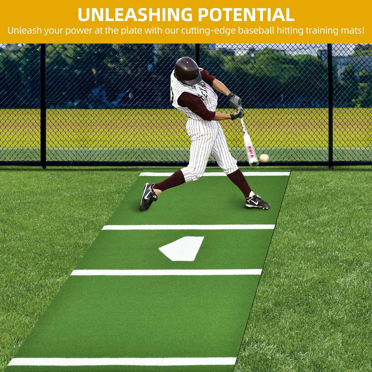 12 x 6 ft Indoor/Outdoor Portable Baseball Softball Hitting Mat Non - slip Rubber Bottom Batting Cage Mat with Home Plate - Green - Fab Heavy Parts