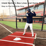 12 x 6 ft Indoor/Outdoor Portable Baseball Softball Hitting Mat Non - slip Rubber Bottom Batting Cage Mat with Home Plate - Red - Fab Heavy Parts
