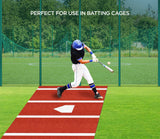 12 x 6 ft Indoor/Outdoor Portable Baseball Softball Hitting Mat Non - slip Rubber Bottom Batting Cage Mat with Home Plate - Red - Fab Heavy Parts