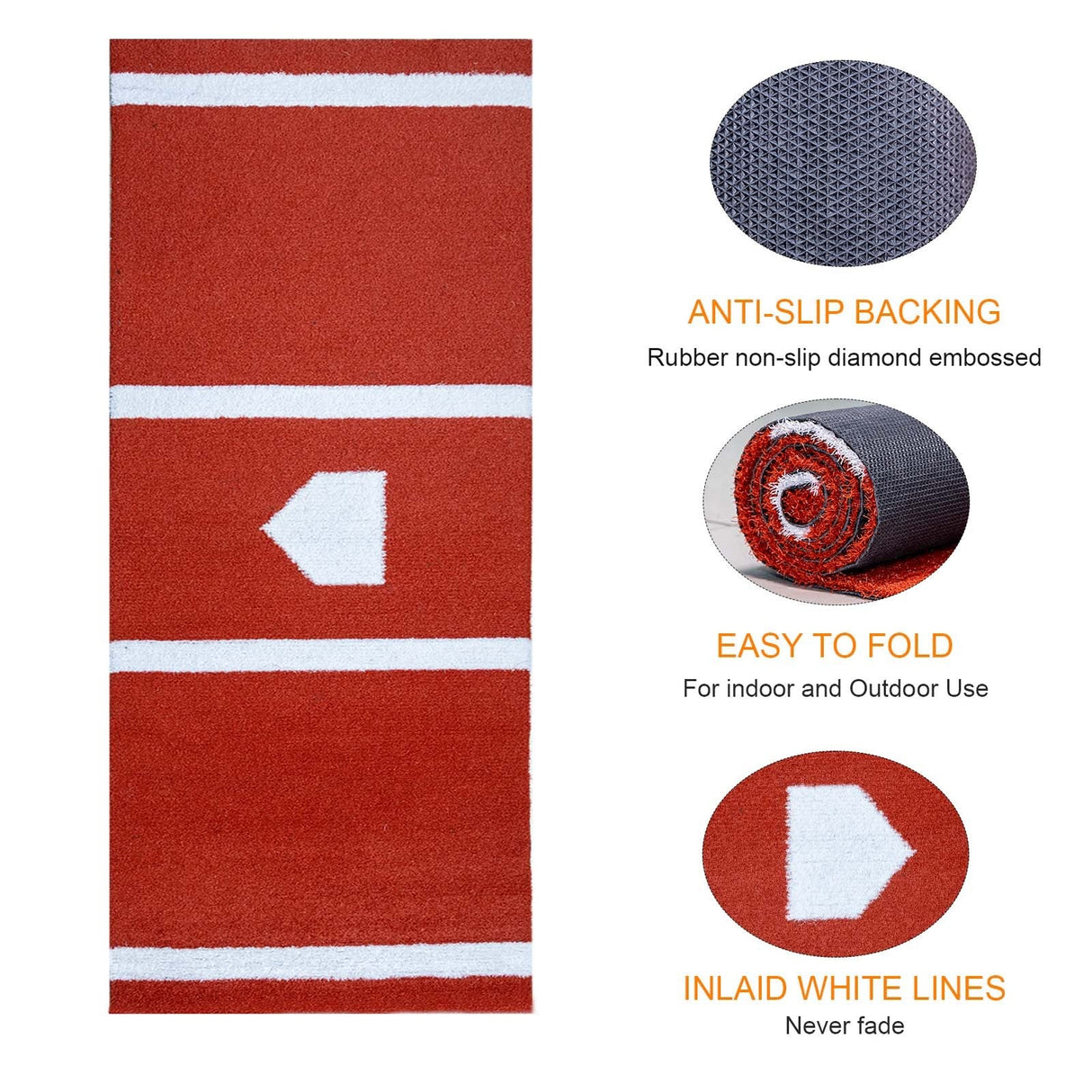 12 x 6 ft Indoor/Outdoor Portable Baseball Softball Hitting Mat Non - slip Rubber Bottom Batting Cage Mat with Home Plate - Red - Fab Heavy Parts