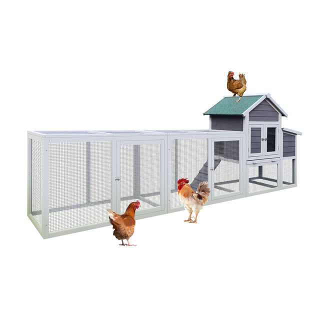 122" Large Gray Wooden Chicken Coop with Nesting Box - Fab Heavy Parts