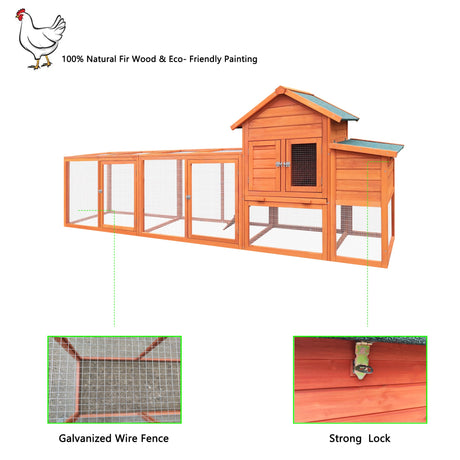 122" Large Wooden Chicken Coop with Nesting Box Wire Fence Poultry Cage - Fab Heavy Parts