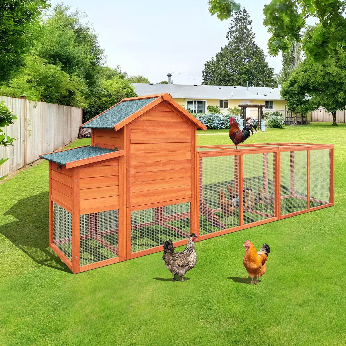 122" Large Wooden Chicken Coop with Nesting Box Wire Fence Poultry Cage - Fab Heavy Parts