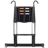 12.5FT Telescopic Ladder Aluminum Ladder with Non - Slip Feet and Stable Hook Portable Extension Ladder for Household and Outdoor Working 330lbs Capacity - Black - Fab Heavy Parts