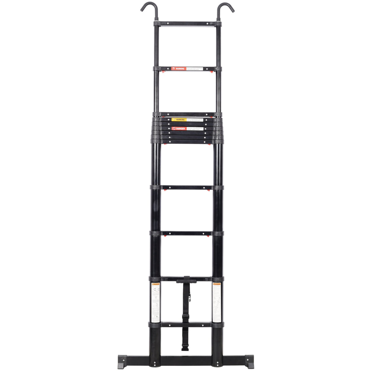 12.5FT Telescopic Ladder Aluminum Ladder with Non - Slip Feet and Stable Hook Portable Extension Ladder for Household and Outdoor Working 330lbs Capacity - Black - Fab Heavy Parts