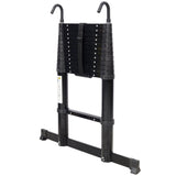 12.5FT Telescopic Ladder Aluminum Ladder with Non - Slip Feet and Stable Hook Portable Extension Ladder for Household and Outdoor Working 330lbs Capacity - Black - Fab Heavy Parts