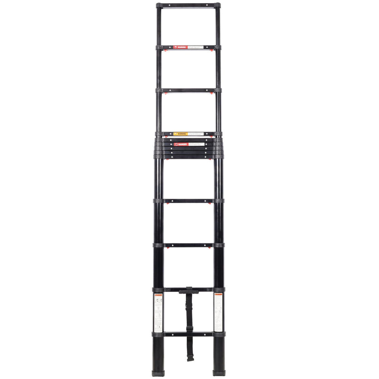 12.5FT Telescopic Ladder Aluminum Ladder with Non - Slip Feet Portable Extension Ladder for Household and Outdoor Working 330lb Capacity - Black - Fab Heavy Parts